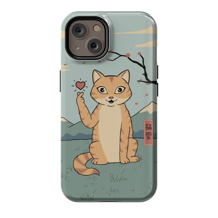 iPhone 14 StrongFit Cat finger heart symbol by Coffee Man