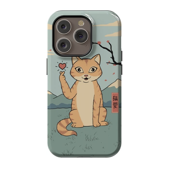 iPhone 14 Pro StrongFit Cat finger heart symbol by Coffee Man