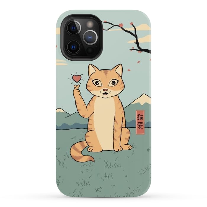 iPhone 12 Pro Max StrongFit Cat finger heart symbol by Coffee Man