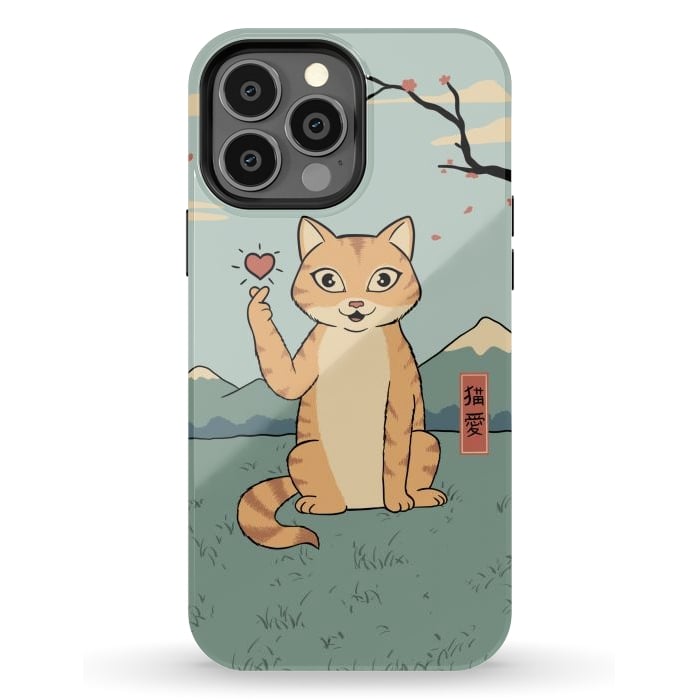 iPhone 13 Pro Max StrongFit Cat finger heart symbol by Coffee Man