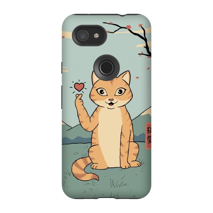 Pixel 3A StrongFit Cat finger heart symbol by Coffee Man