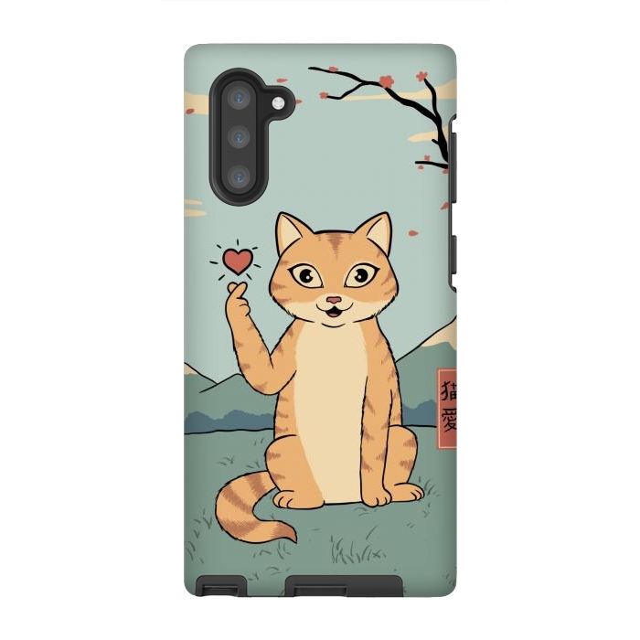 Galaxy Note 10 StrongFit Cat finger heart symbol by Coffee Man