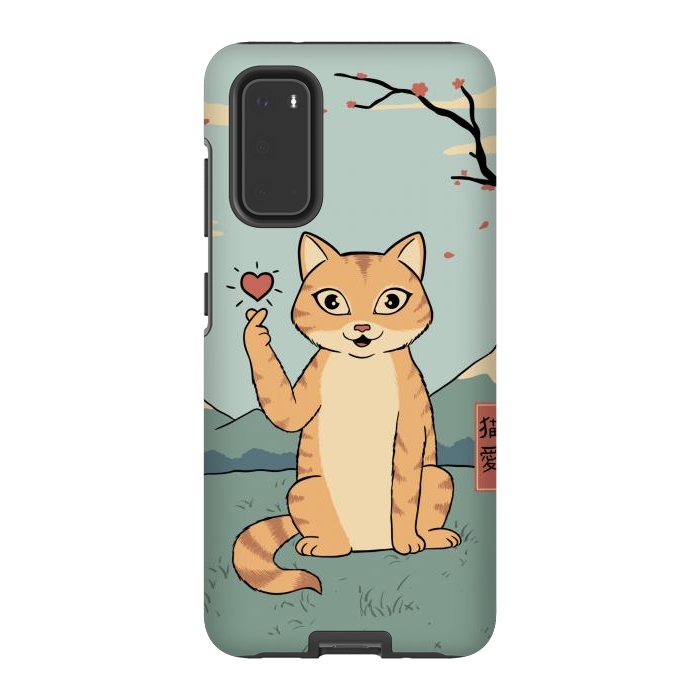 Galaxy S20 StrongFit Cat finger heart symbol by Coffee Man
