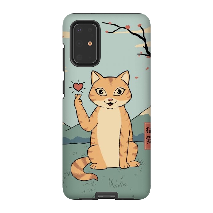 Galaxy S20 Plus StrongFit Cat finger heart symbol by Coffee Man