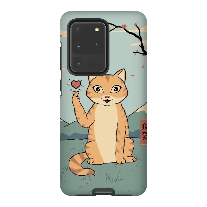Galaxy S20 Ultra StrongFit Cat finger heart symbol by Coffee Man