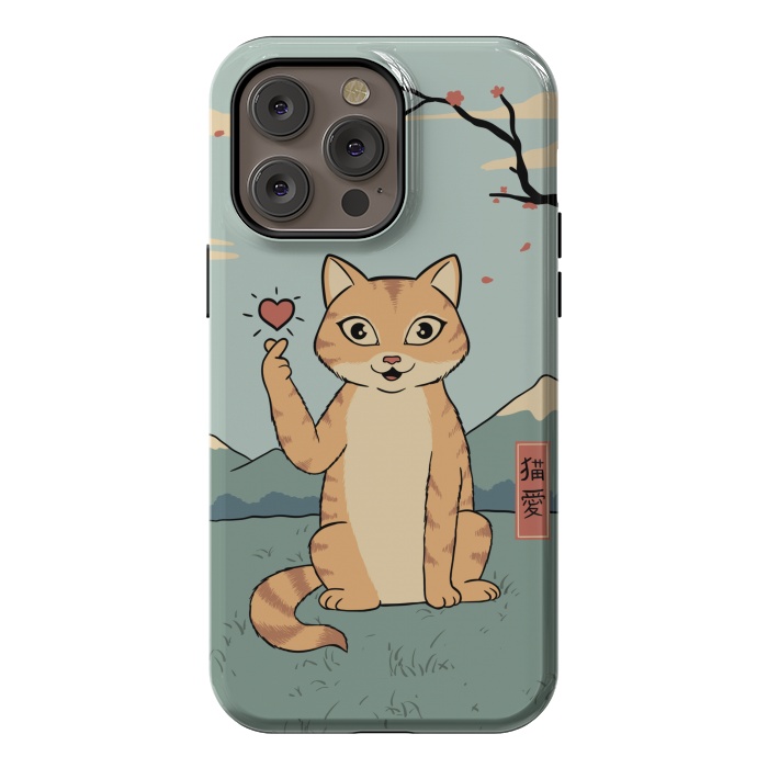 iPhone 14 Pro max StrongFit Cat finger heart symbol by Coffee Man