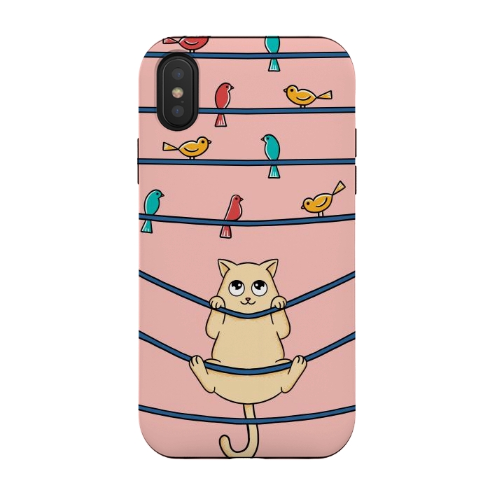 iPhone Xs / X StrongFit Cat and birds by Coffee Man