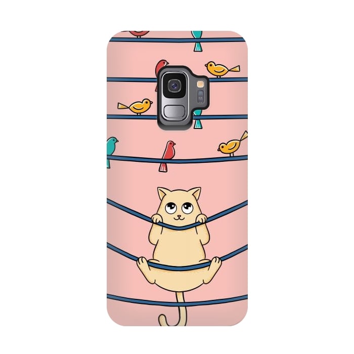 Galaxy S9 StrongFit Cat and birds by Coffee Man