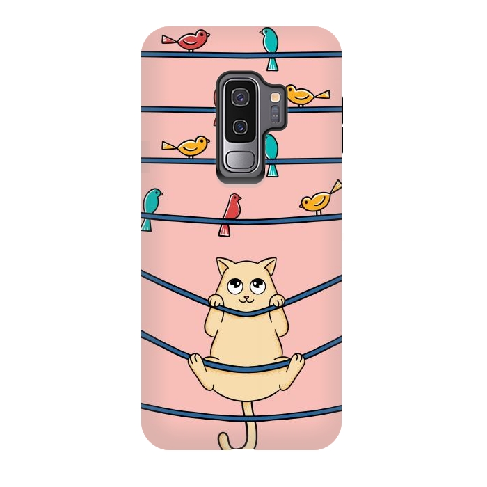 Galaxy S9 plus StrongFit Cat and birds by Coffee Man