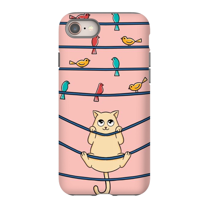 iPhone 8 StrongFit Cat and birds by Coffee Man