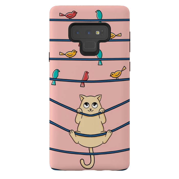 Galaxy Note 9 StrongFit Cat and birds by Coffee Man