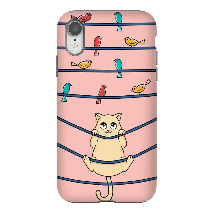 iPhone Xr StrongFit Cat and birds by Coffee Man