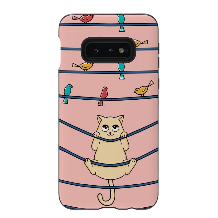 Galaxy S10e StrongFit Cat and birds by Coffee Man