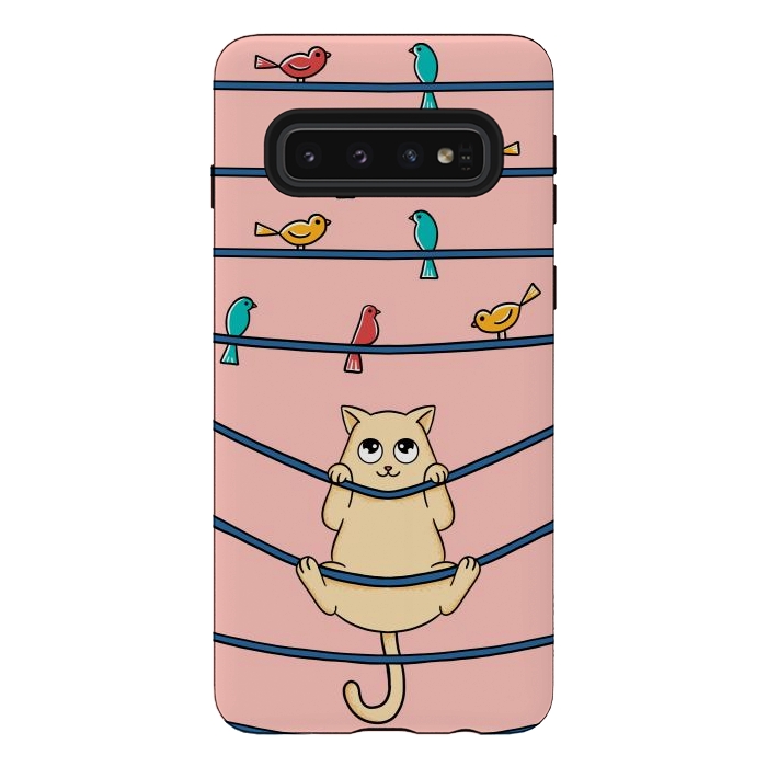 Galaxy S10 StrongFit Cat and birds by Coffee Man