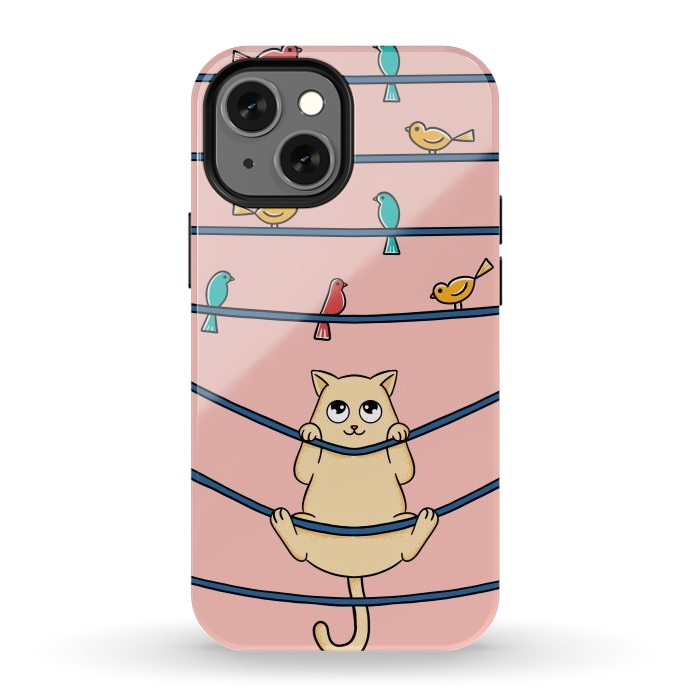 iPhone 12 mini StrongFit Cat and birds by Coffee Man