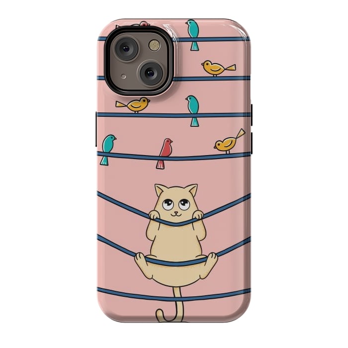 iPhone 14 StrongFit Cat and birds by Coffee Man