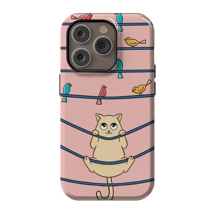 iPhone 14 Pro StrongFit Cat and birds by Coffee Man