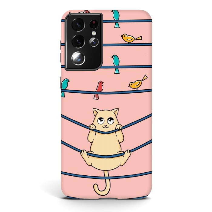 Galaxy S21 ultra StrongFit Cat and birds by Coffee Man