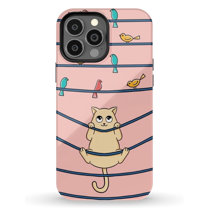 iPhone 13 Pro Max StrongFit Cat and birds by Coffee Man