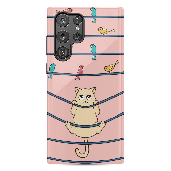 Galaxy S22 Ultra StrongFit Cat and birds by Coffee Man