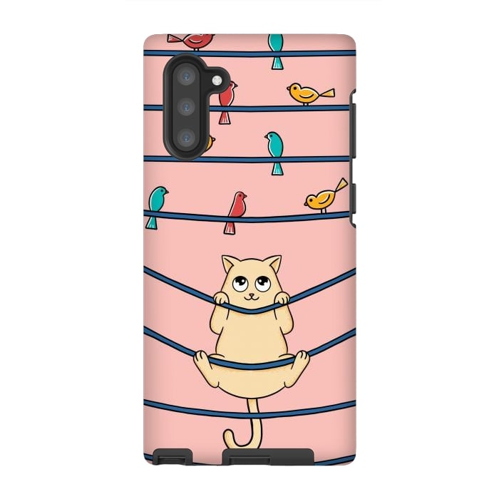 Galaxy Note 10 StrongFit Cat and birds by Coffee Man