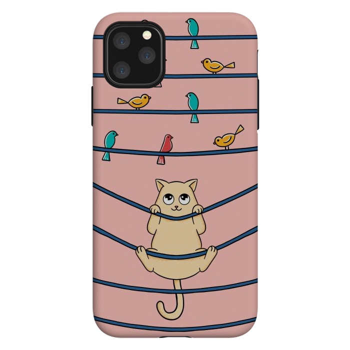 iPhone 11 Pro Max StrongFit Cat and birds by Coffee Man