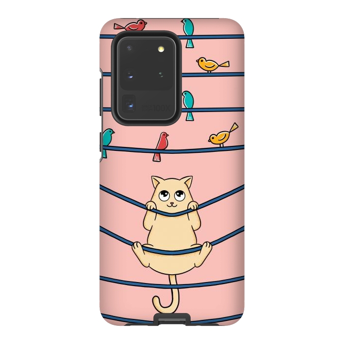 Galaxy S20 Ultra StrongFit Cat and birds by Coffee Man