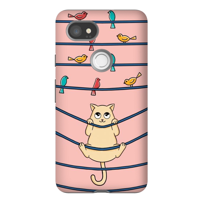 Pixel 2XL StrongFit Cat and birds by Coffee Man