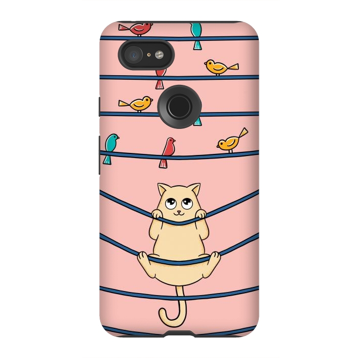 Pixel 3XL StrongFit Cat and birds by Coffee Man