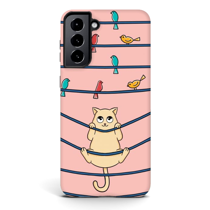 Galaxy S21 StrongFit Cat and birds by Coffee Man