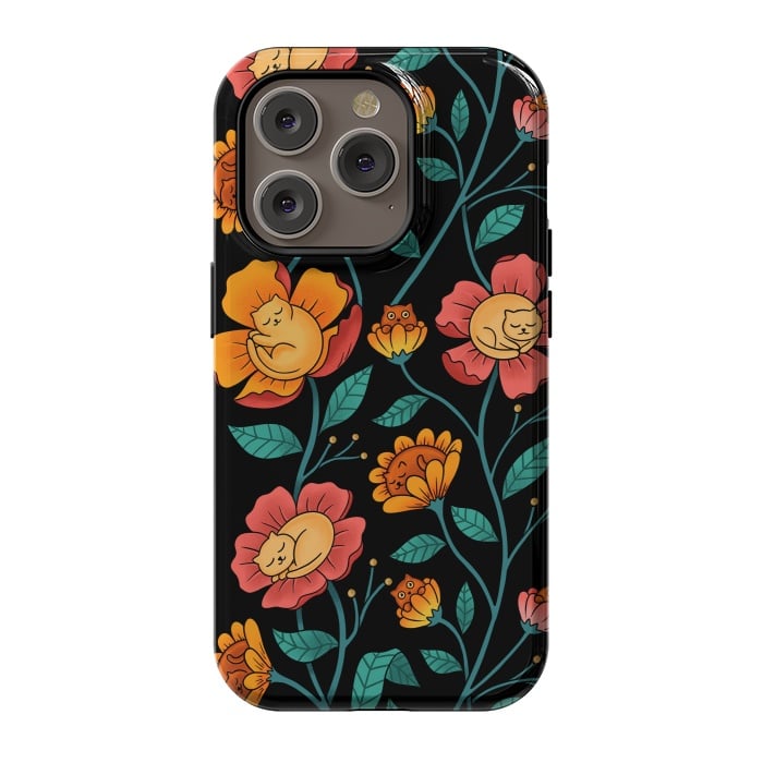 iPhone 14 Pro StrongFit Cats and Flowers by Coffee Man