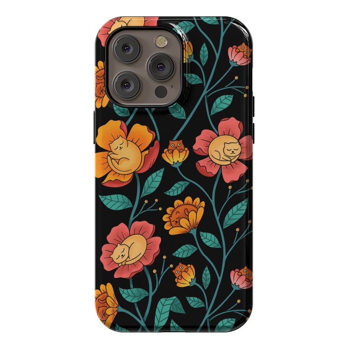 iPhone 14 Pro max StrongFit Cats and Flowers by Coffee Man