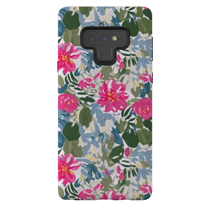 Galaxy Note 9 StrongFit Pink magenta floral  by Josie