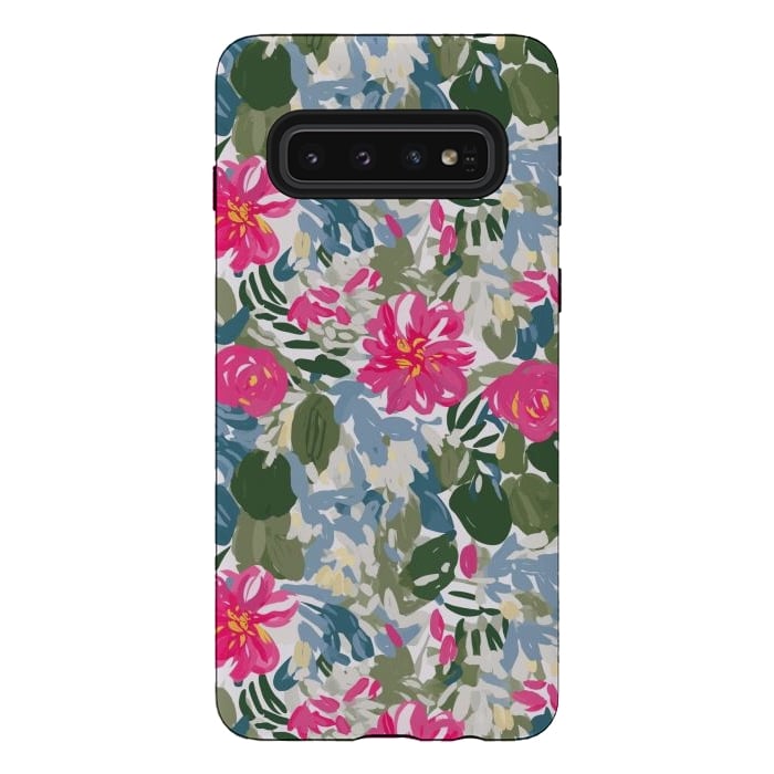 Galaxy S10 StrongFit Pink magenta floral  by Josie