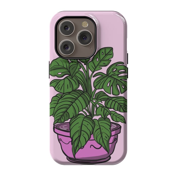 iPhone 14 Pro StrongFit Monstera leaves in a potted plant by Josie