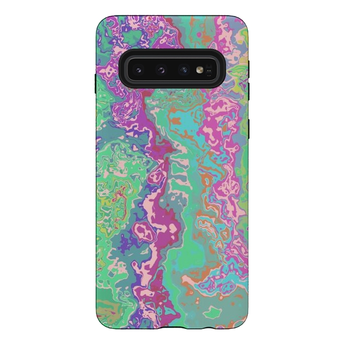 Galaxy S10 StrongFit Marble pink green fluid art by Josie