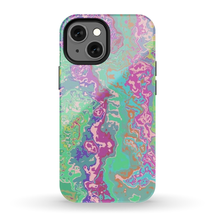 iPhone 12 mini StrongFit Marble pink green fluid art by Josie