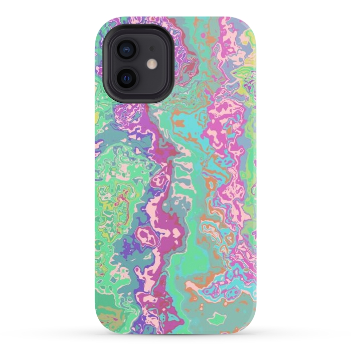 iPhone 12 StrongFit Marble pink green fluid art by Josie