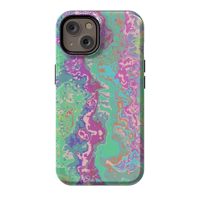 iPhone 14 StrongFit Marble pink green fluid art by Josie