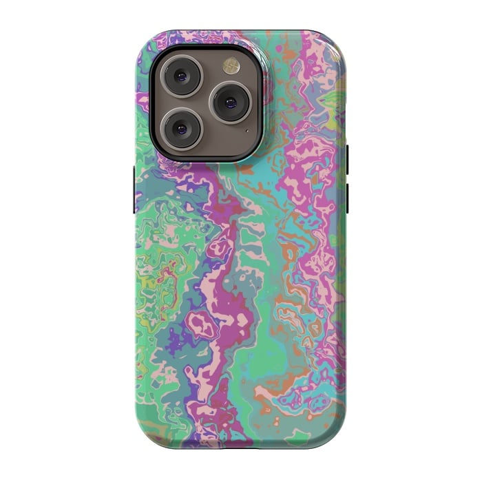 iPhone 14 Pro StrongFit Marble pink green fluid art by Josie