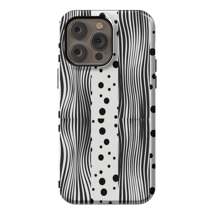 iPhone 14 Pro max StrongFit polka stripes white and black by MALLIKA