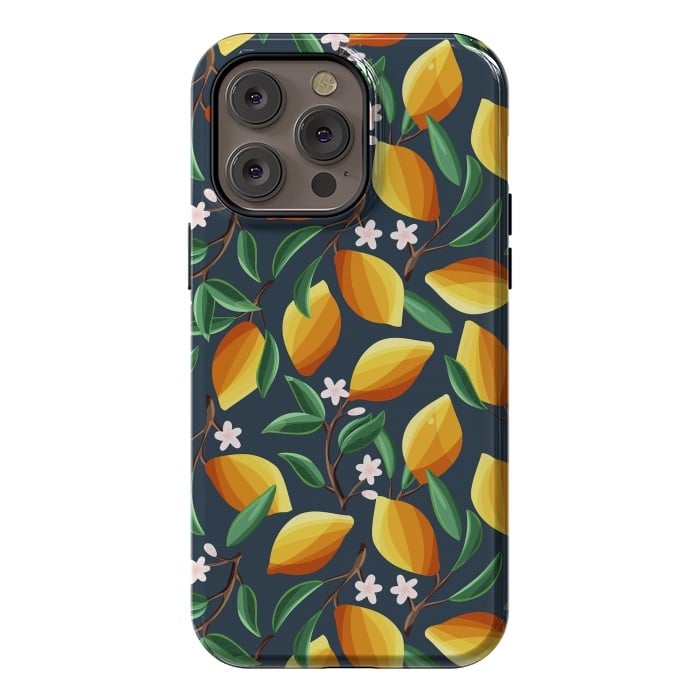 iPhone 14 Pro max StrongFit Lemon pattern, on dark by Jelena Obradovic