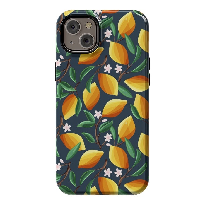 iPhone 14 Plus StrongFit Lemon pattern, on dark by Jelena Obradovic