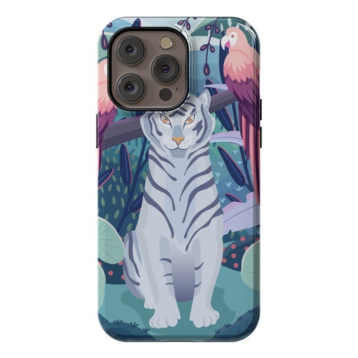 iPhone 14 Pro max StrongFit Blue tiger and parrots by Jelena Obradovic