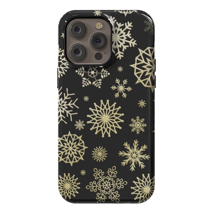 iPhone 14 Pro max StrongFit black gold snowflakes by haroulita