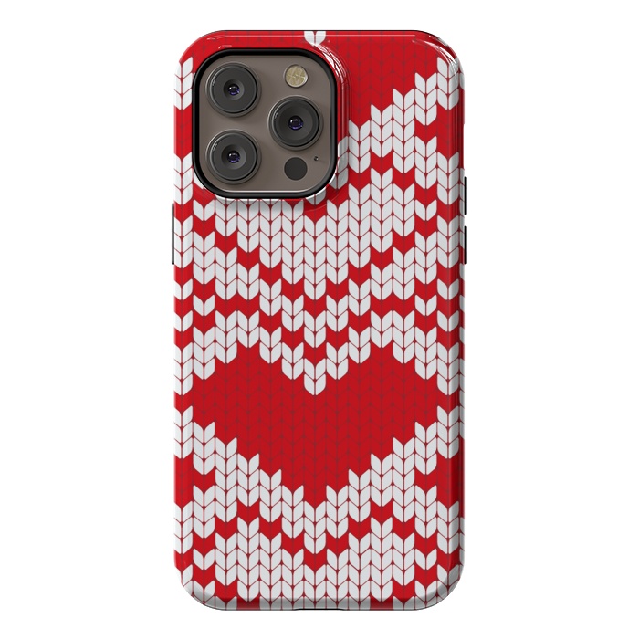 iPhone 14 Pro max StrongFit Red white knitted heart pattern by haroulita