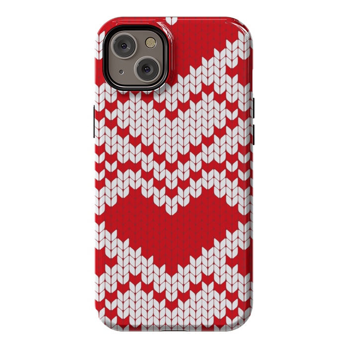 iPhone 14 Plus StrongFit Red white knitted heart pattern by haroulita
