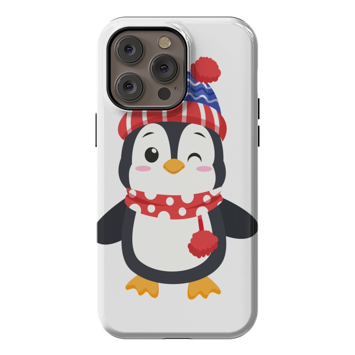 iPhone 14 Pro max StrongFit adorable penguin with winter clothes by haroulita