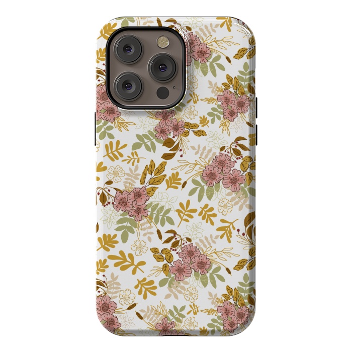 iPhone 14 Pro max StrongFit Autumnal Florals in Pink and Mustard by Paula Ohreen