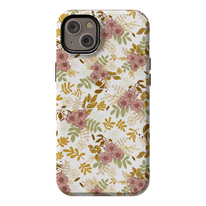 iPhone 14 Plus StrongFit Autumnal Florals in Pink and Mustard by Paula Ohreen